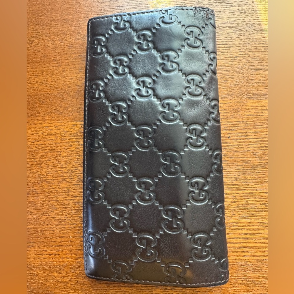 GUCCI GG Guccissima Black Calfskin Leather Bifold Long Wallet W/COA